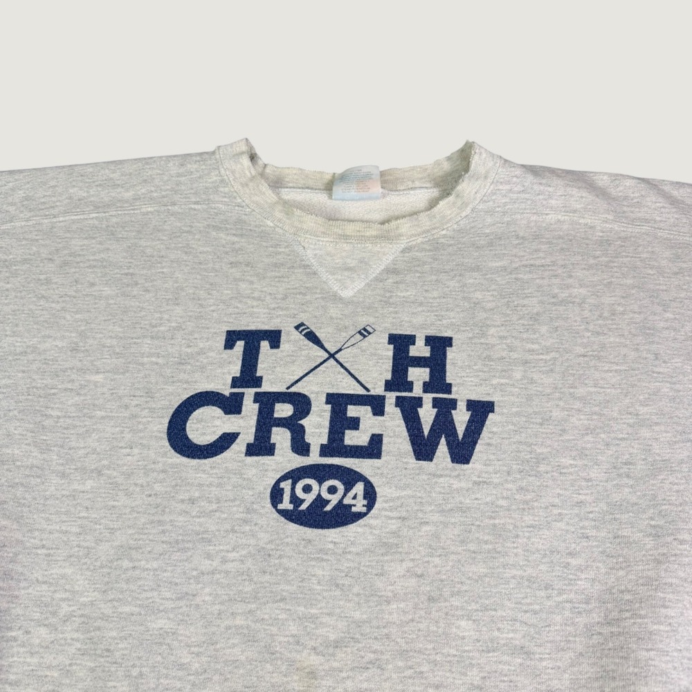 Vintage Tommy Hilfiger TH Crew 1994 Sweatshirt Mens Grey Oversized Distressed L